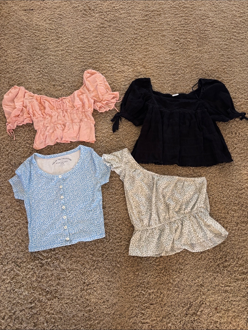 Pink Rose Peach Puff Sleeve Cropped Top
